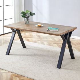 63x35.4Wood-Textured MDF Dining Table With Black A-Frame Legs.Density Board Sticker,Iron Pipe Spraying,Suitable For Various Occasions Such As Liv