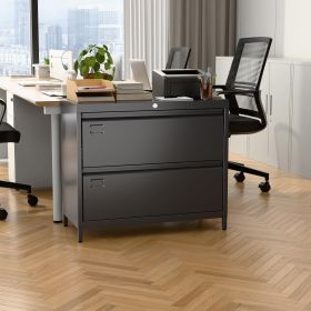 Lateral File Cabinet With 2 Drawer,Metal Wide Filing Cabinet With Lock And Business Card Slot For Home Office School Hanging Letter,Legal,F4,A4 S