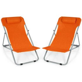 Portable Beach Chair Set Of 2 With Headrest