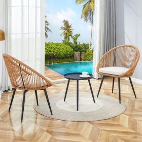 Modern 3 Piece Set17.7 Anti Spill Round Coffee Table   2 Rattan Swivel Chairs  Outdoor Patio Furniture For Tea Time.Suitable For Various Outdoor