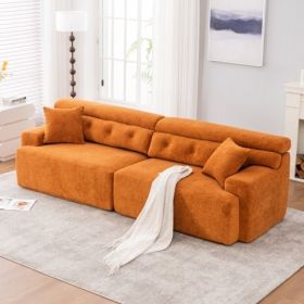 LY-029 ORANGE COMPRESSION SOFA 4-seater Combined Sofa, Wood Grain Chenille Fabric, Full Sponge Compression Sofa,combined Sofa With 2 Pillows For