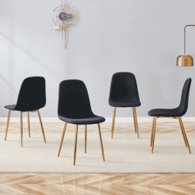 Luxury Simple Chair - Set Of 4 BLACK Linen-Cotton Material High Resilience Dining Chair With Metal Golden Leg.Integral Metal Leg Architecture,Sui