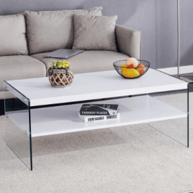 Double Rectangular Coffee Table. The Board Surface Is MDF, With White Stickers, And Both Sides Are Transparent Tempered Glass. Suitable For Livin