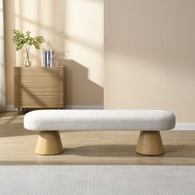Dining Bench For Dining Room, Upholstered Bedroom End Of Bed Entryway Bench, Boucle Ottoman For Living Room, 64L Beige Stool Top Wood Leg 300 LBS