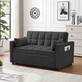 Modern Velvet Loveseat Futon Sofa Couch W Pullout Bed,Small Love Seat Lounge Sofa W Reclining Backrest,Toss Pillows, Pockets,Furniture For Living