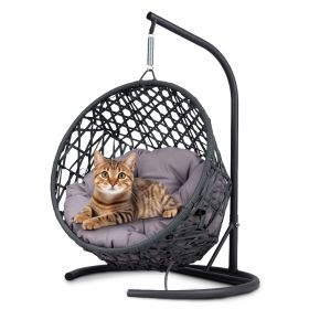 Cat Swing Bed With Stand And Cushion, Rattan Look Cat Egg Chair, Indoor Hanging Swing Cat Bed, Suitable For Cats, Small Dogs And Small Animals, G