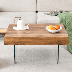Natural Style Square MDF Coffee Table  31.5x31.5 With Tempered Glass Legs.Density Board Sticker,Reinforced Glass