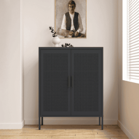 NO LOCK, Metal Storage Cabinet With 2 Doors And 2 Adjustable Shelves, Steel Storage Cabinet, Metal File Cabinet For Home Office School Gym, Black