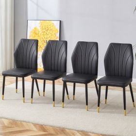 4 Modern Dining Chairs With Stylish PU Patterned Backrest And Black Metal Legs For A Comfortable Home Experience In The Kitchen, Bedroom And Offi