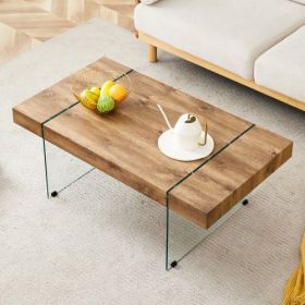 43.x23.6 Wood Colored Texture Sticker MDF Coffee Table With Tempered Glass Legs.Suitable For Living Room.It Can Be Used Not Only As A Coffee Tabl