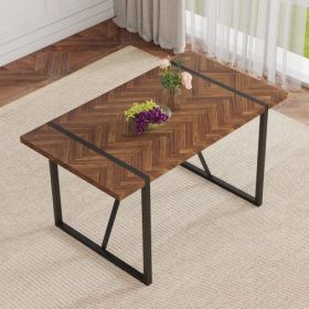 A Minimalist Retro Rectangular Dining Table With A Specially Textured Top And Black Metal Legs.Contemporary Minimalist MDF Dark Wood Textured Tab