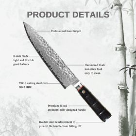 Qulajoy 8 Inch Japanese Chef Knife,67 Layers Damascus VG-10 Steel Core,Professional Hammered Kitchen Knife