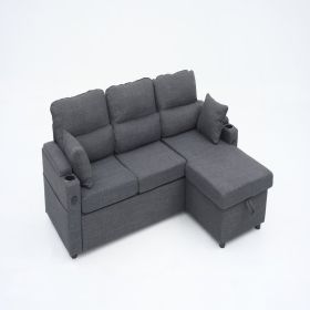 Convertible Sleeper Sofa 2 In 1, L-Shaped Couches For Living Room, Pull Out Sectional Futon Sofa Bed With Storage Space, USB Ports And Cup Holder