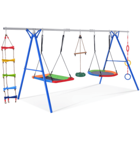 5 In 1 Outdoor Toddler Swing Set For Backyard, Playground Swing Sets With Steel Frame, Multifunction Playsets For Kids With Climbing Ladder, Sauc