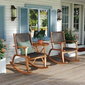 2-piece Terrace Rocking Chair Set, Acacia Wood Outdoor Rocking Chair, Equipped With Wicker Vine Seat And Backrest, Comfortable Garden Porch Chair