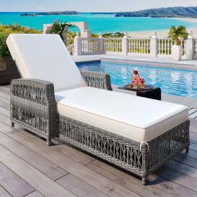 Outdoor Long Lounge Chair, Wicker Lounge Chair With Armrests, Adjustable Terrace Lounge Chair With Detachable Soft Cushions, All-weather Rattan P