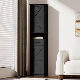 69 H Tall Bathroom Storage Cabinet With 2 Barn Doors And 1 Drawer, Narrow Storage Unit, Adjustable Shelves,Floor Cabinet For Bathroom, Living Roo