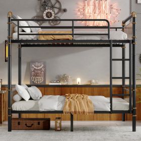 Double Bed Plus Double Bed Plus Metal Bunk Bed, Industrial Grade Detachable Bunk Bed With Safety Railing, Suitable For Teenagers, Black, Prohibit