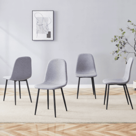 Luxury Simple Chair - Set Of 4 Light Gray Linen-Cotton Material High Resilience Dining Chair With Metal Black Leg.Integral Metal Leg Architecture