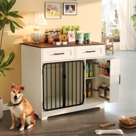 GO 37.4 Dog Crate Furniture, Indoor Dog Kennel With 2 Drawers And Storage Cabinet, Modern Furniture Dog Crate Side End Table For Small Medium Dog